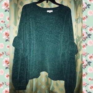 Green Ruffled Sleeve Sweater XXL